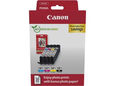 CANON CLI-581 Pixma TS8150 TS9150 TR7550 cyan magenta gelb schwarz 2106C006+ Fotopap