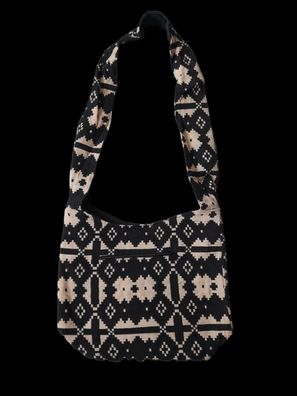 Große Handtasche/ Schulter Tasche im Bohemian Style, Rauten Schwarz-Weiß