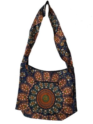 Große Handtasche/ Schulter Tasche im Bohemian Style, Blau Gelb Boho