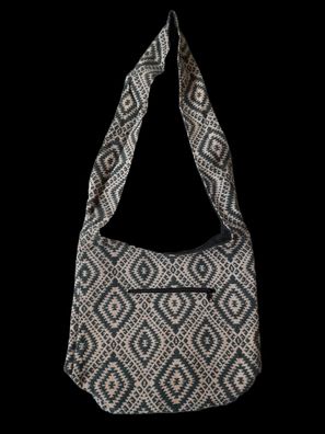 Große Handtasche/ Schulter Tasche im Bohemian Style, Schwarz Weiß Gescheckt