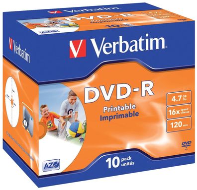 Verbatim VER43521 DVD-R Jewelcase printable - 4,7GB/120Min, 16-fach, 10 Stück