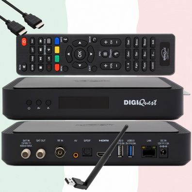TiVuSat Karte 4K + DIGIQuest Q90 S2 + T2 Combo Receiver, 150 WiFi (nicht akiviert)
