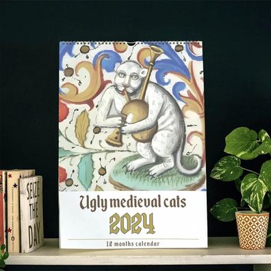 Ugly Medieval Cats Calendar 2024 Weird Cats Calendar Funny Wall Calendar Gifts#