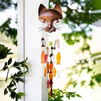 Hof Ornament Heim dekoration Handwerk Windspiel Metall Anhänger Katze und Fisch
