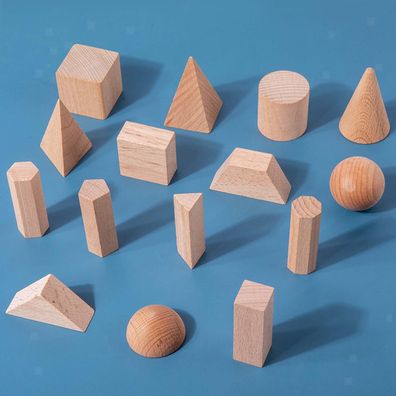 15 Stuecke Holz Geometrische Festkörper 3D Formen Stapelspielzeug fur Kinder