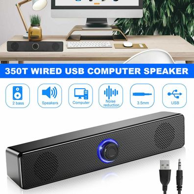 Stereo-Bass-Sound-Computer-Lautsprecher 3,5-mm-USB-Soundbar mit Kabel fur Laptop