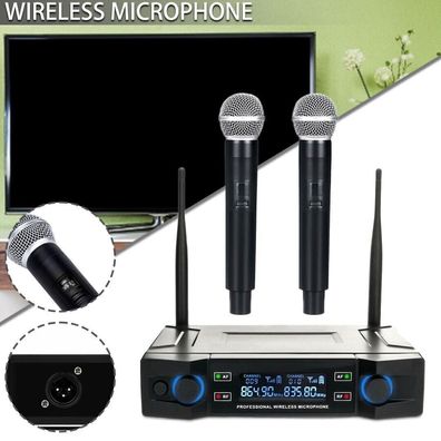Professional 2 Channel UHF Wireless Dual Microphone Cordless Handheld Mic