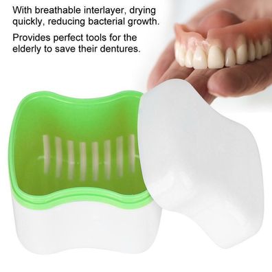 Gebiss Prothese Aufbewahrungsbox Fall mit Filtersieb Dental Appliance (Gruen) NEU