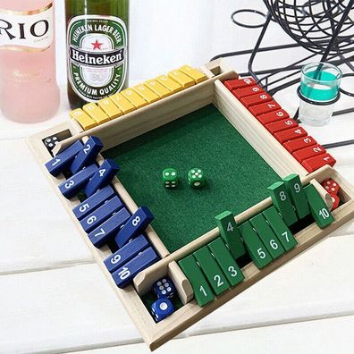 4 Player Shut The Box Board Games Wooden Interactive Flaps & Dice Set Game Party