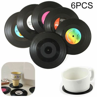 6X Retro Vinyl Schallplatten Stil Untersetzer Tasse Matte Kaffee Getränke Matte