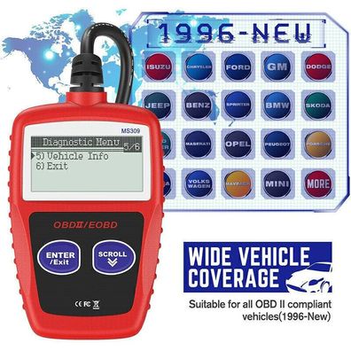 MS309 Auto Diagnosegerät OBD2 EOBD Fault Code Reader Car Diagnostic Scanner DE