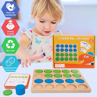 Wooden Math Board Toys Ten-Frame Montessori with 20 Cards Educational Counting