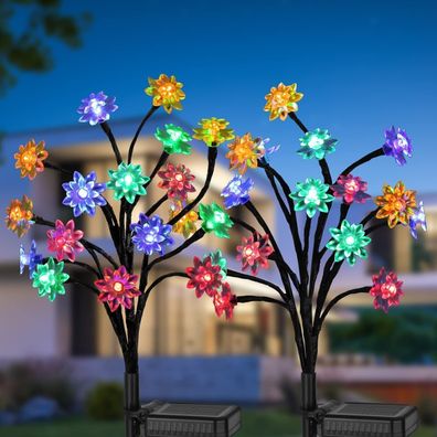 2x Solarlampen Außen Garten Solarleuchten Blumen Farbwechsel Gartendeko Terrasse