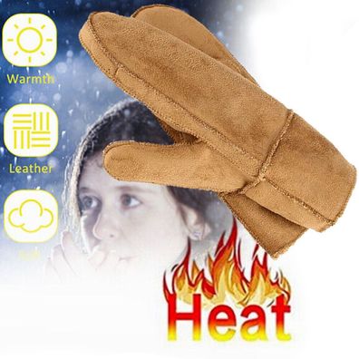 Damen Fausthandschuh Schaf Lammfell Winter Fäustlinge Leder Handschuhe Warme