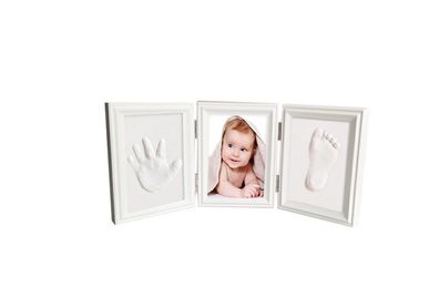 Baby Bilderrahmen Fotorahmen Set - 3D Gipsabdruck Handabdruck Fußabdruck & Foto