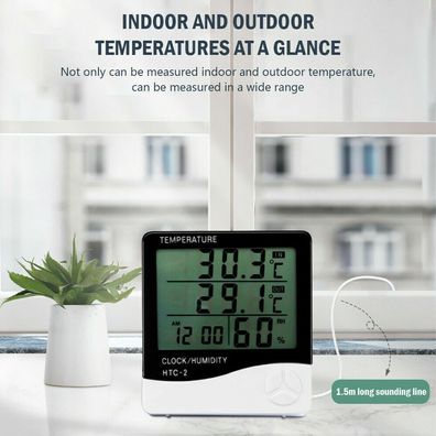 LCD Wetterstation Thermometer / Hygrometer mit Innen & Außentemperatur Sensor
