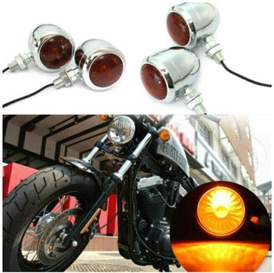 4 x Metall Chrom Motorrad Blinker Kontrollleuchte Bernstein fur Harley Chopper