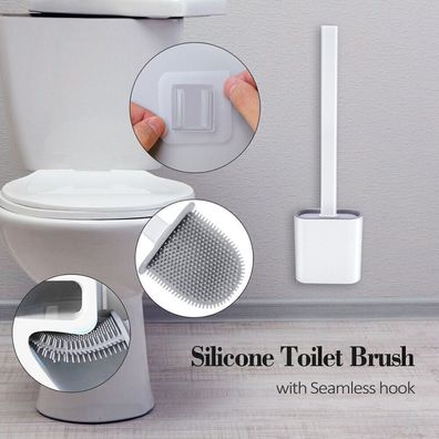 2er Silikon Toilettenbuerste mit Klobuerste Halter Wandmontage WC Buerstengarnitur
