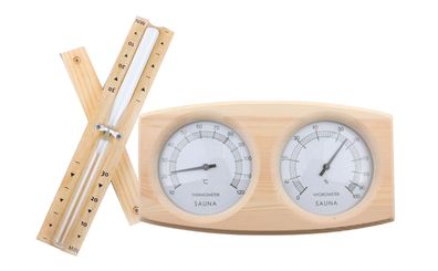 2er Sauna Set Basic S | Sanduhr Thermometer Hygrometer Klimamesser Holz Zubehör