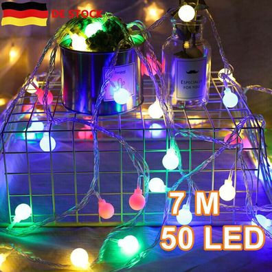 LED Solar Kugel Lichterkette 7M50stk Kugel Partylichterkette bunt LichterketteDE