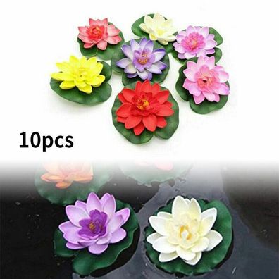 10 Stuecke Kuenstliche Lotus Blatt Blumen Seerose Schwimmende Pool Pflanzen Dekor