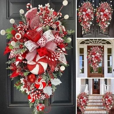 Weihnachtskranz Girland Candy Cane Bow Ornament Haustuer Wand Home Decor