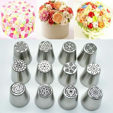 12X Russian Tulip Flower Icing Piping Nozzle Tips Cake Topper Decor Baking Tools
