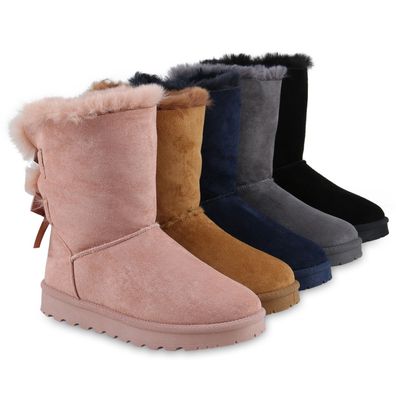 VAN HILL Damen Warm Gefütterte Winter Boots Stiefeletten Kunstfell Schuhe 839832