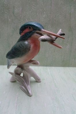 blaues Karl Ens Eisvogel mit Fisch Tier Figur altes Porzellan Volkstedt Thüringen