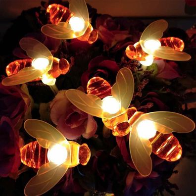 50 LED Solar Bienen Lichterkette Garten Außen Outdoor Beleuchtung Lampe Pa Ne +