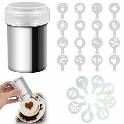 Edelstahl Kakao-Streuer Shaker mit Deko-Schablonen fur Cappuccino Kaffee Dekor