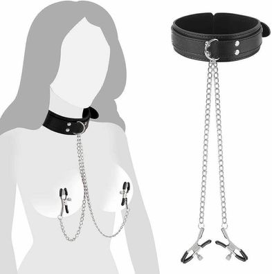 Utimi Fetish Einstellbare BDSM Fetisch Nippel Klemmen mit Halsband Brustklemmen