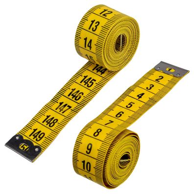 2x Schneidermaßband 150cm Maßbänder flexibel Schneider Textil Bandmaß 1,5m gelb