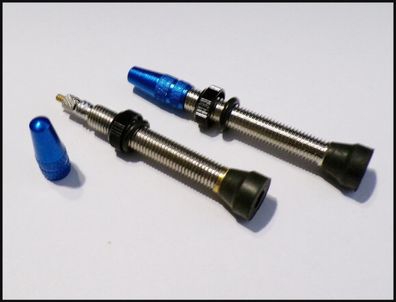 2 Stück Tubeless Ventil 32mm Rennrad Road MTB, blaue Kappe, 2,95€/ Stück