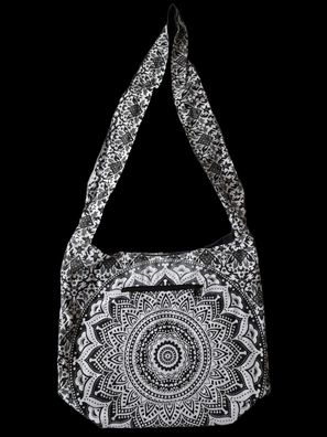 Große Handtasche/ Schulter Tasche im Bohemian Style, Mandala Schwarz-Weiß