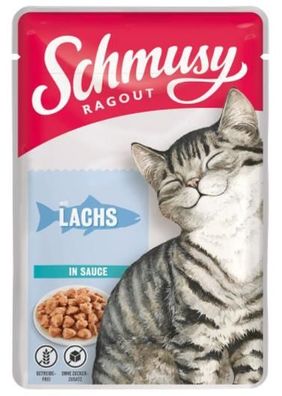 Schmusy ¦ Ragout mit Lachs in Sauce - 22 x 100g ¦ nasses Katzenfutter in Pouchbeutel