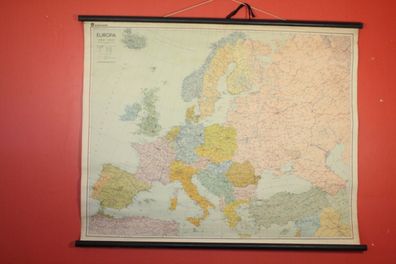 Rollkarte Schulwandkarte Europa 50er Jahre , Justus Perthes Gotha 110 x 85 cm