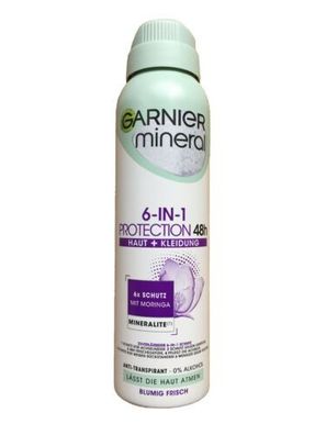 Garnier 6-IN-1 Protection 48h Deo Spray Haut + Kleidung 0% Alkohol 150ml Spray