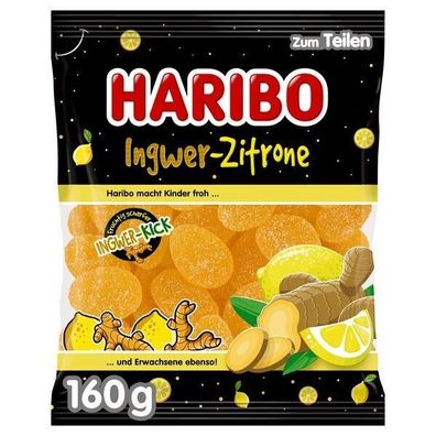 Haribo Ingwer - Zitrone scharfes Fruchtgummi mit Geschmack 20x160 g Beutel