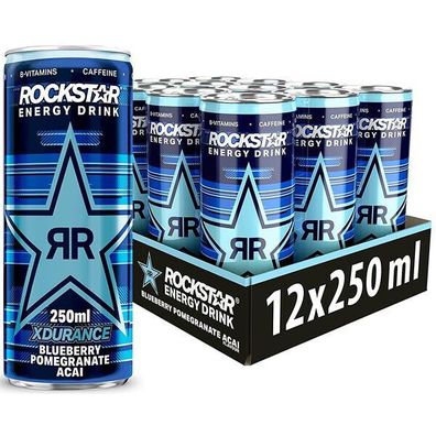 Rockstar Energy Drink Xdurance Blueberry 12x0,25 L Dose Einweg-Pfand