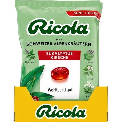 Ricola Eukalyptus Kirsche mit Schweizer Alpenkräutern ohne Zucker 18x75 g Bt.