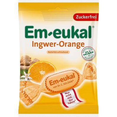 Em eukal Hustenbonbons Ingwer Orange einzeln gewickelt zuckerfrei 75g