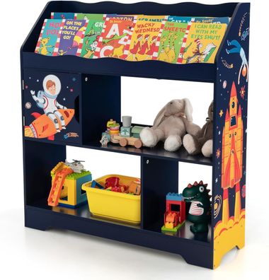 3 in 1 Spielzeugregal, 3 stöckiges Kinderregal mit Ablagefächer & Tür, Bücherregal