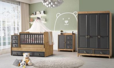 Stilvoll Kinderzimmermöbel Kinderzimmer Kinderbett Grau Holz Set 4tlg