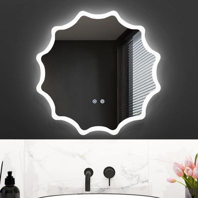 Badspiegel mit Anti-Beschlage Spiegelheizung, Welle-Design LED-Spiegel dimmbar