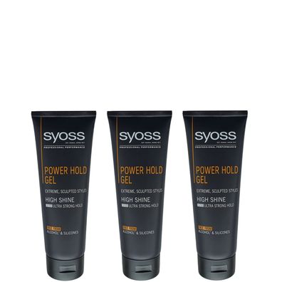 Syoss/ Power Hold Gel "High Shine" Ultra Strong Hold 3x250ml/ Haarstyling