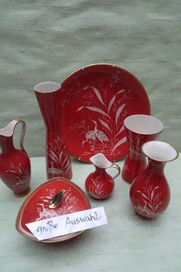 Waldershof Teller Vasen Konfektschale rot Kranich Reiher Vogel Porzellan