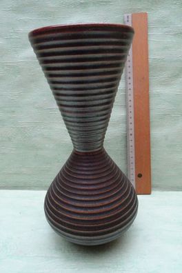 Vase braun "gerillt geriffelt" ca 25 cm innen gelb nr 463/25R Keramik Fayence