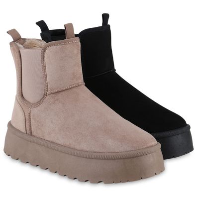 VAN HILL Damen Warm Gefütterte Plateau Boots Stiefeletten Winter Schuhe 840621