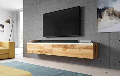 FURNIX TV Lowboard BARGO Schrank 180 cm modern Design ohne LED Eiche Wotan-Wotan